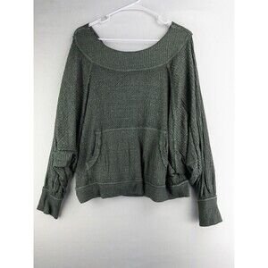 We The Free Sweater Womens Small Green Knit Pulover Oversized Pockets Boho